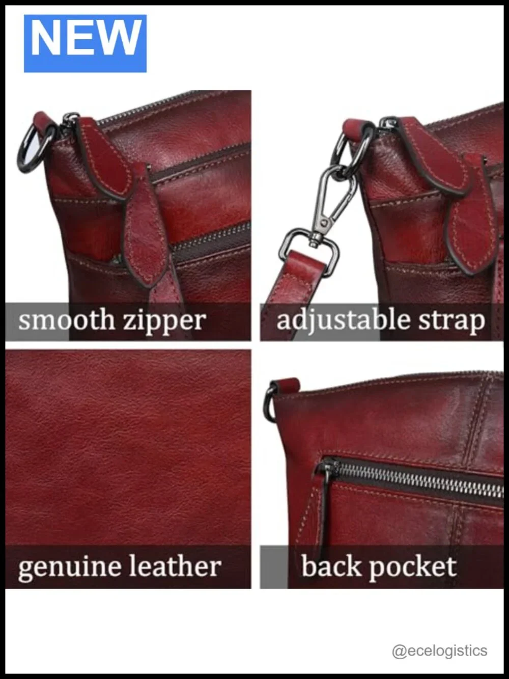 Vintage Crossbody Bag w/ Top Zippers Adjustable Strap